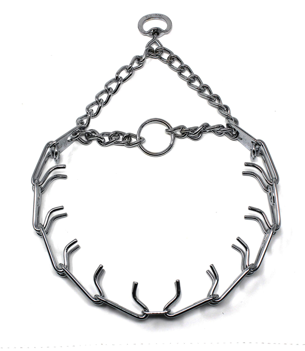 Herm Sprenger prong collar in full view for consistent, controlled training pressure.