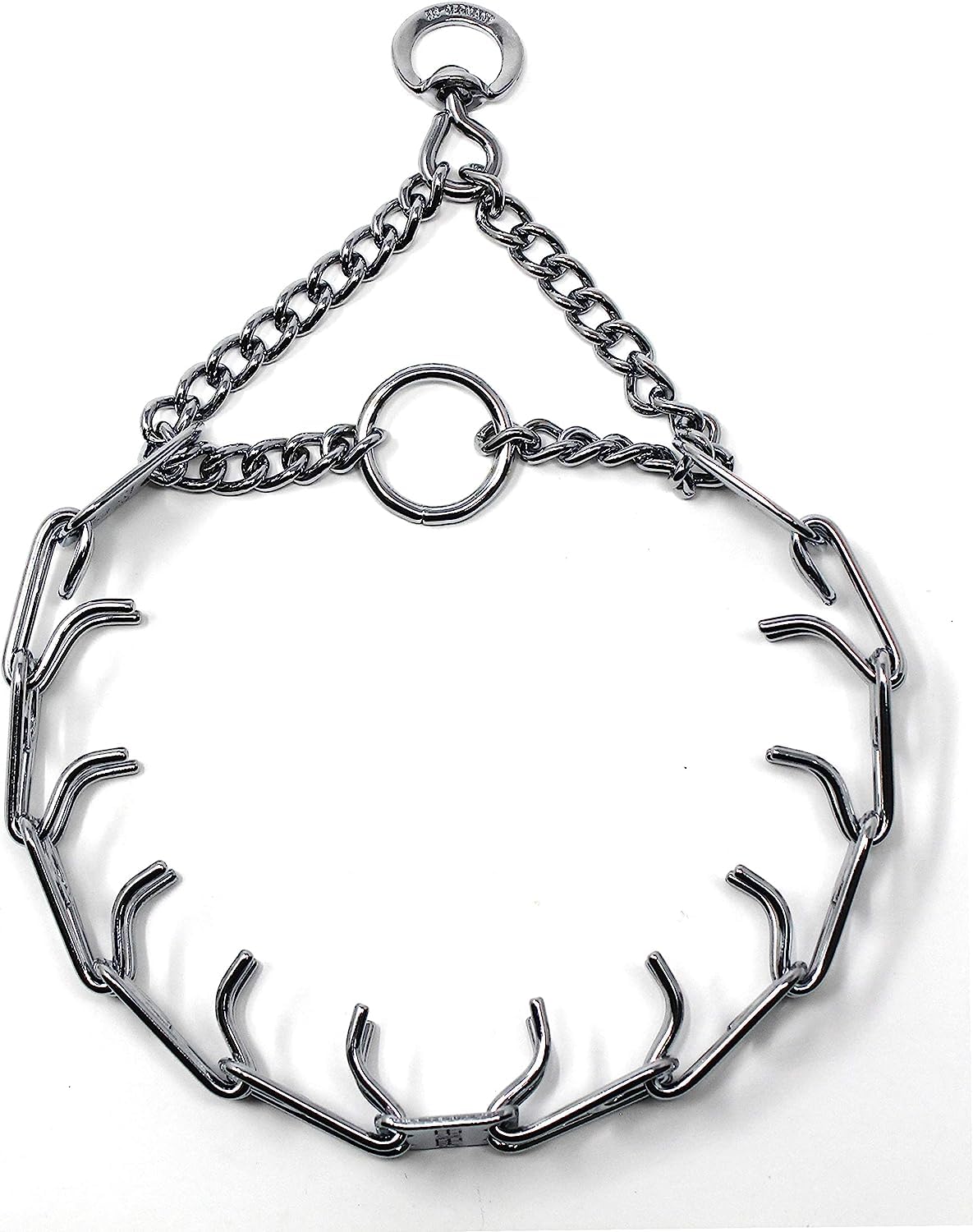 Herm Sprenger prong collar chrome plate close-up showing even pressure distribution