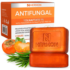 Hermon Antifungal Soap Bar packaging highlights daily use and travel readiness.
