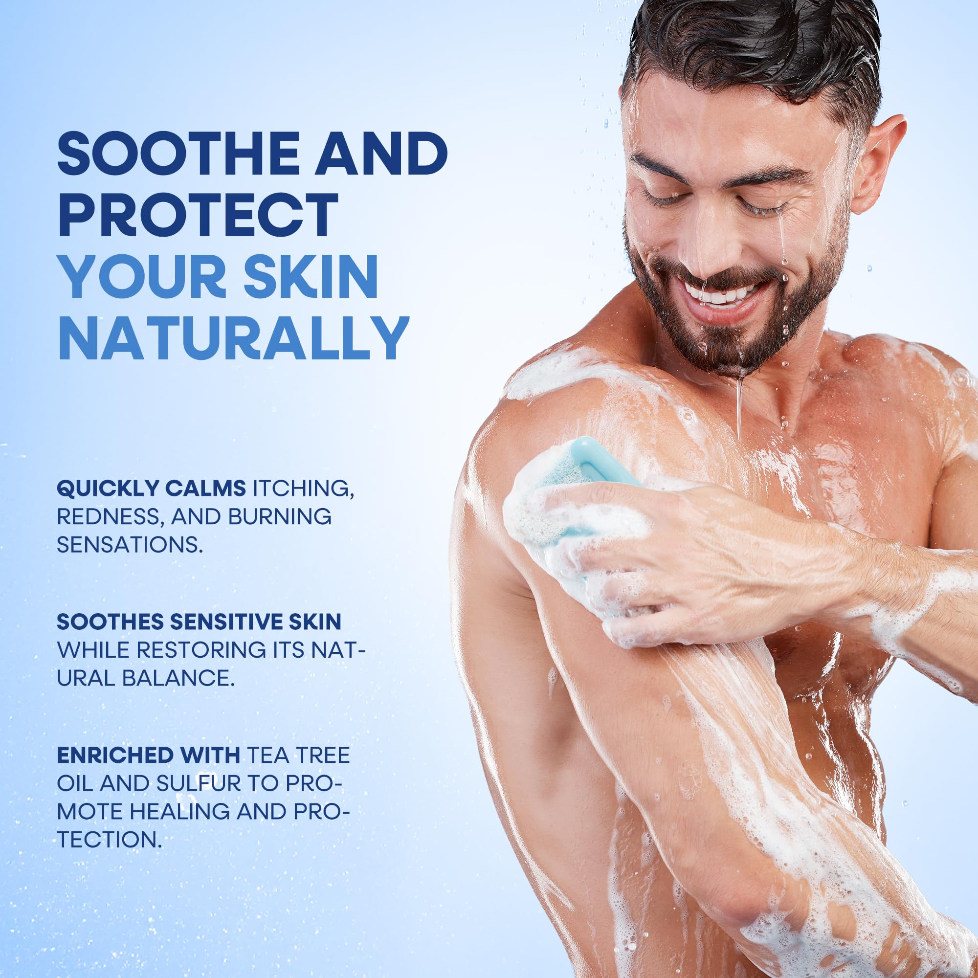 Hermon Antifungal Soap in a foamy shower scene for post-workout relief