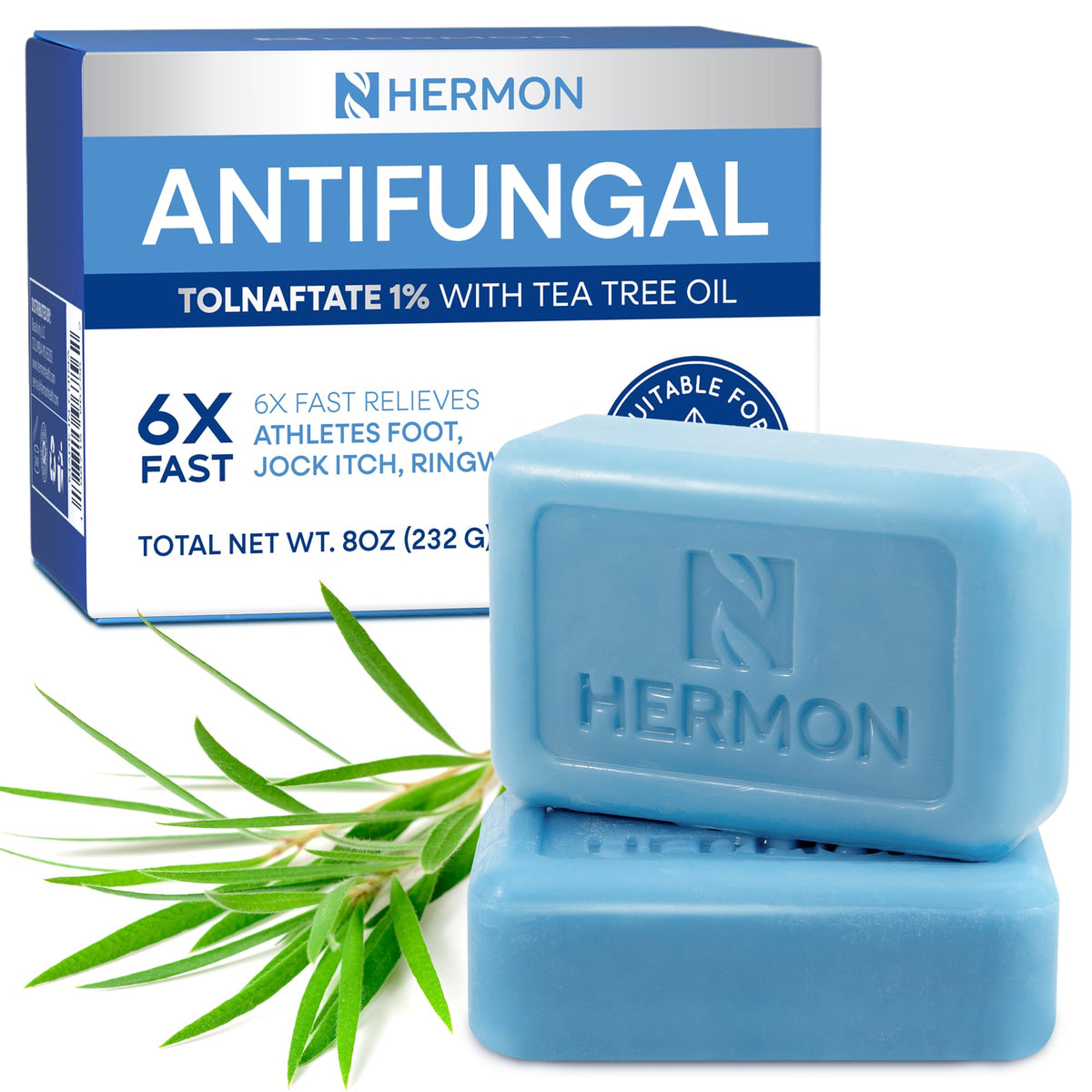 Hermon Antifungal Soap close-up bar with tea tree for gentle cleansing and itch relief