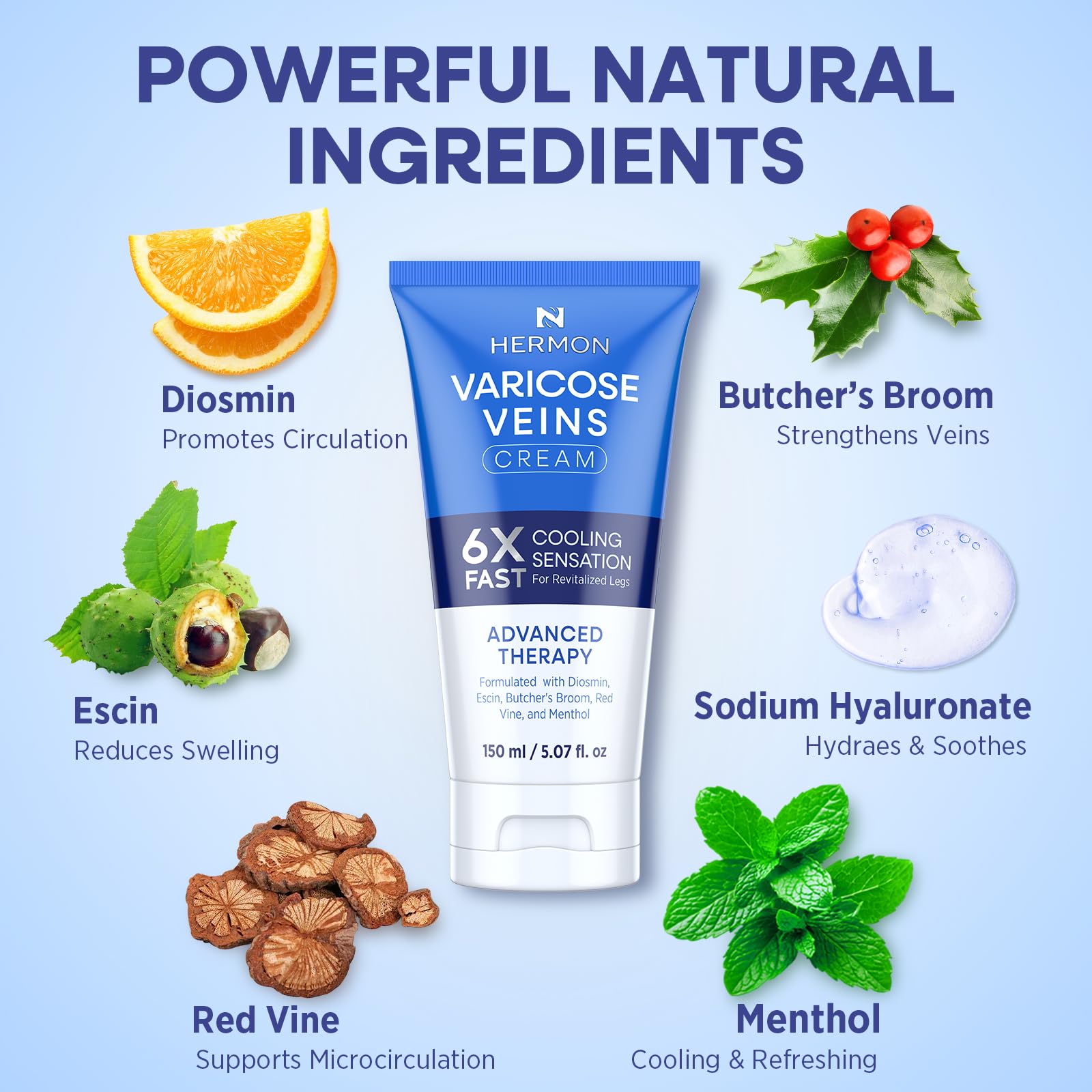 Hands applying Hermon Diosmin Legs Gel Cream to legs after a long day.
