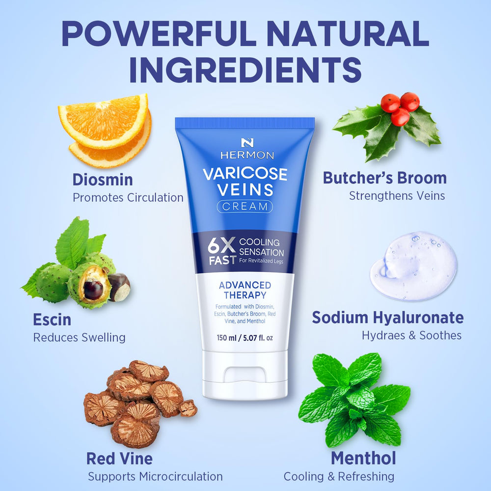 Hands applying Hermon Diosmin Legs Gel Cream to legs after a long day.