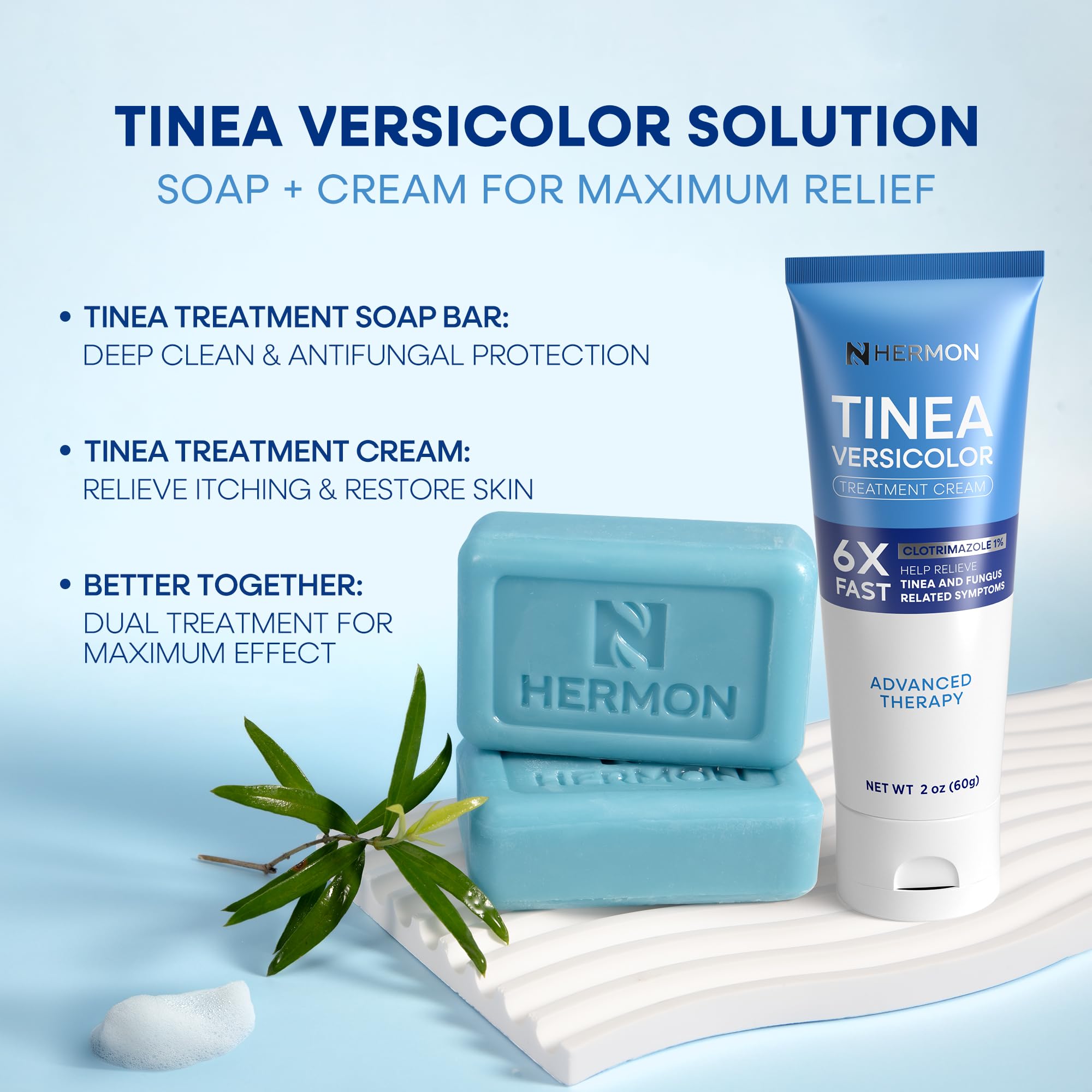 Hermon soap tinea versicolor 4oz close-up demonstrating cleansing action for healthier skin.