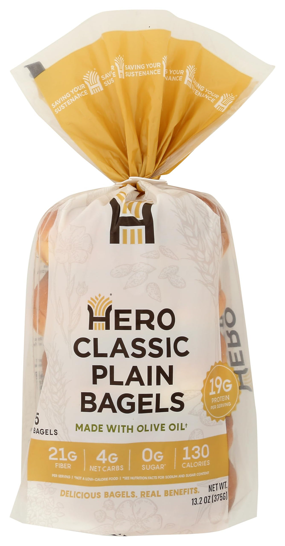 Hero Bread bagels plain classic close-up crust, ideal toasting with cream cheese.