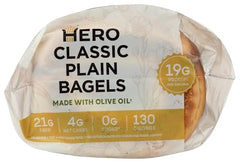 Hero Bread bagels plain classic toasted slice, showcasing versatile breakfast or snack.