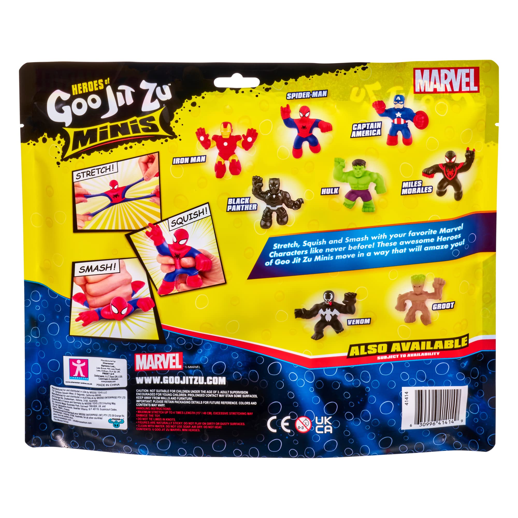 Heroes of Goo Jit Zu Marvel Mega 6 Pack front packaging showing six mini heroes.