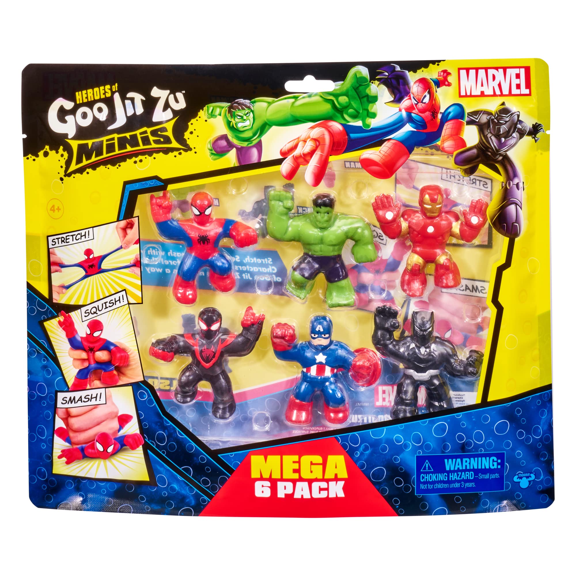 Heroes of Goo Jit Zu Marvel Mega 6 Pack Spider-Man figure stretches for action-packed play.