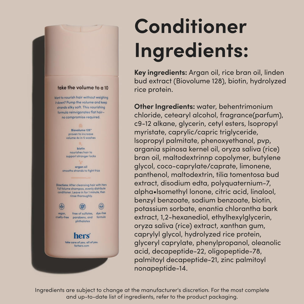 Hims full volume conditioner label close-up for shine boost.
