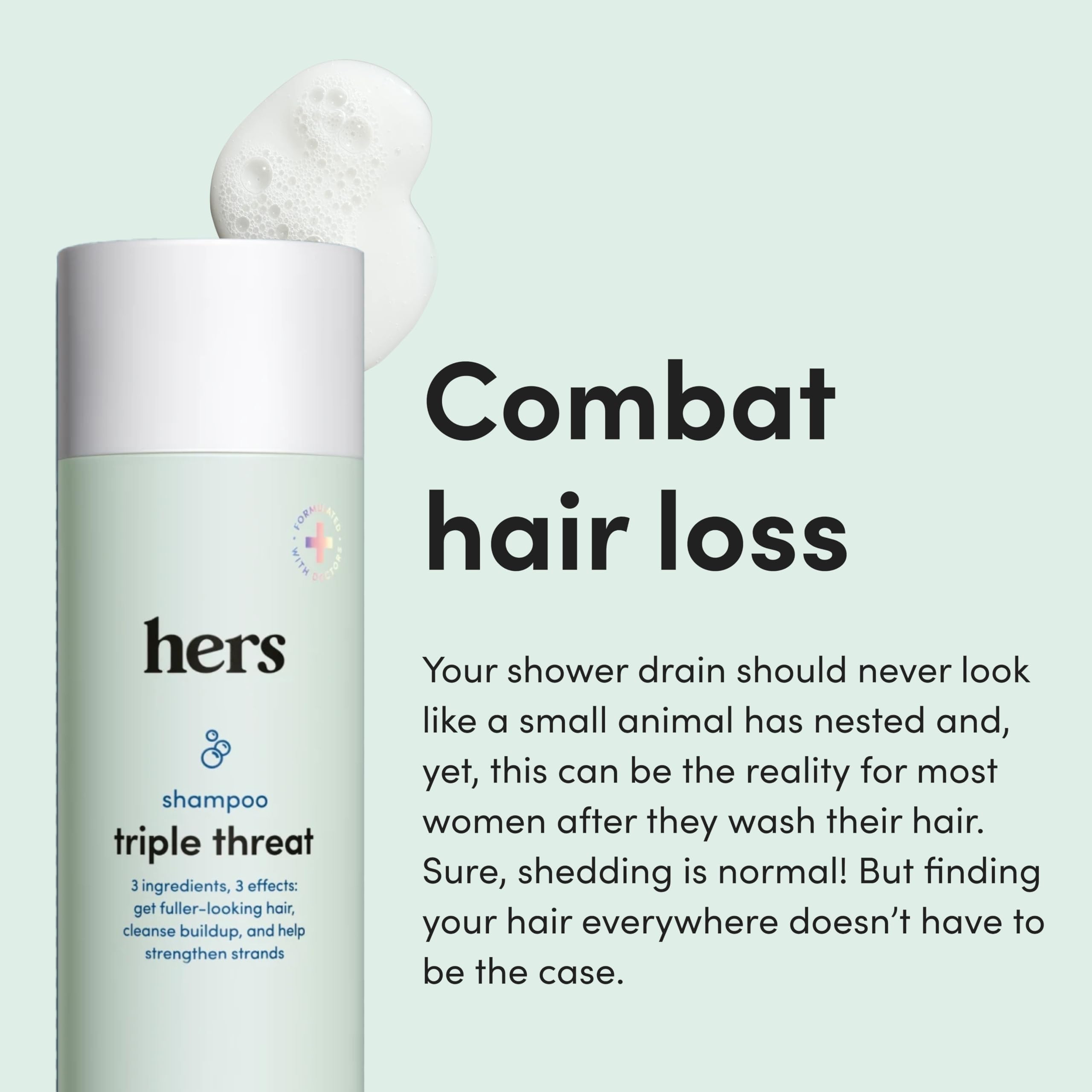 Hims & Hers Triple Threat Shampoo ingredient shot highlighting biotin for hair care.