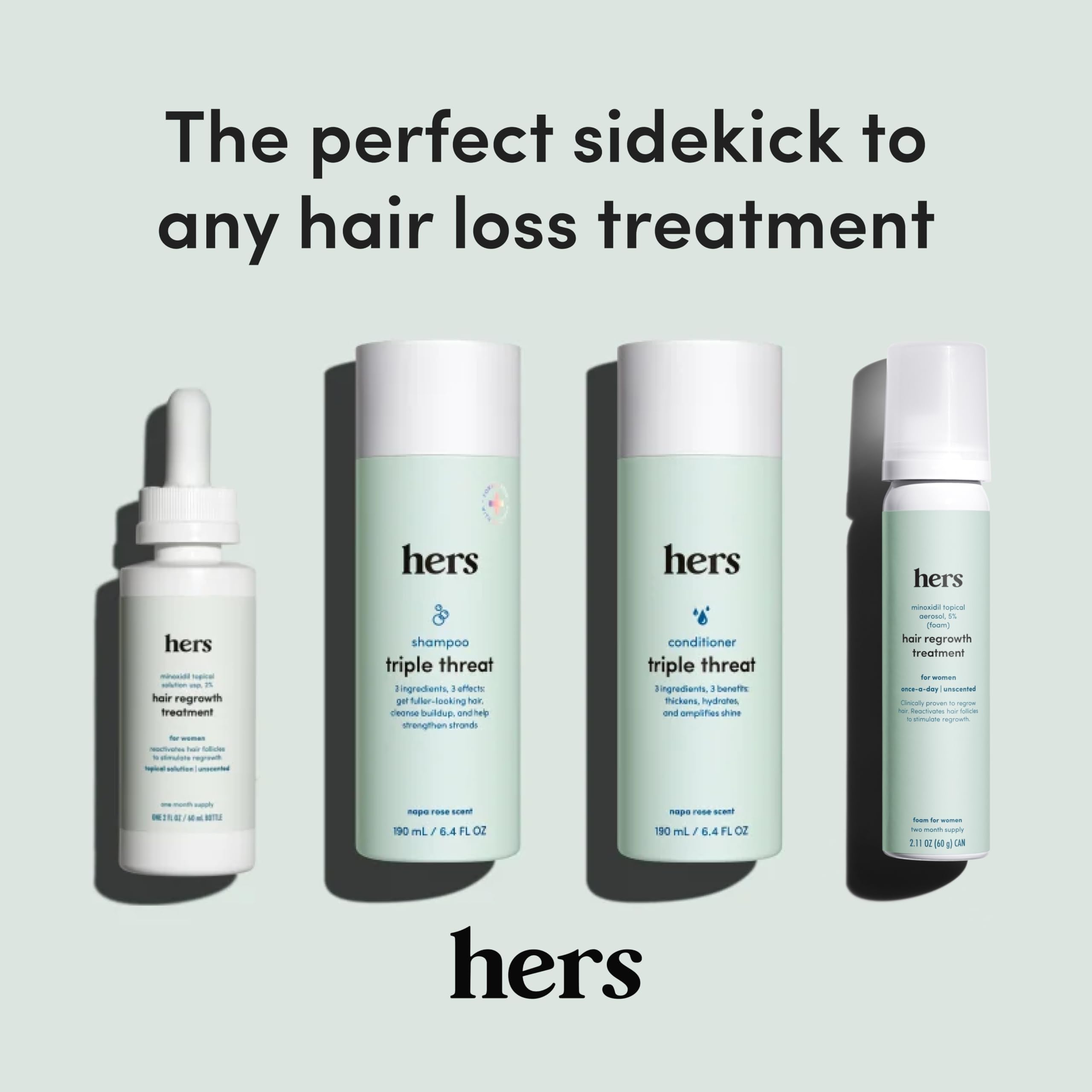 Hims & Hers Triple Threat Shampoo two-pack packaging on display.