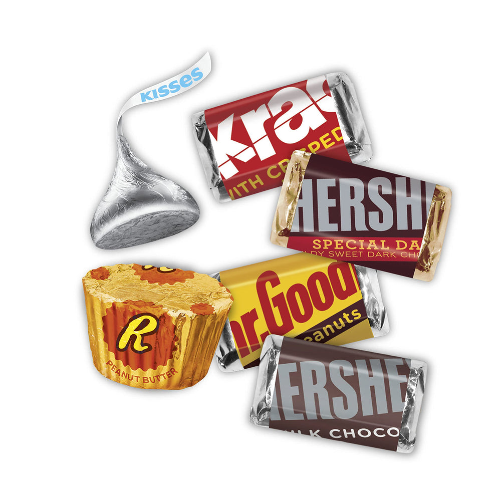 HERSHEY'S Assorted chocolate candy display for gift boxes.