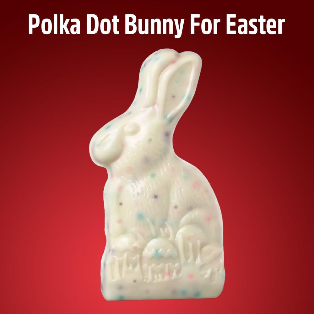Hershey's chocolate bunny polka dot closeup with cookie-creme center detail