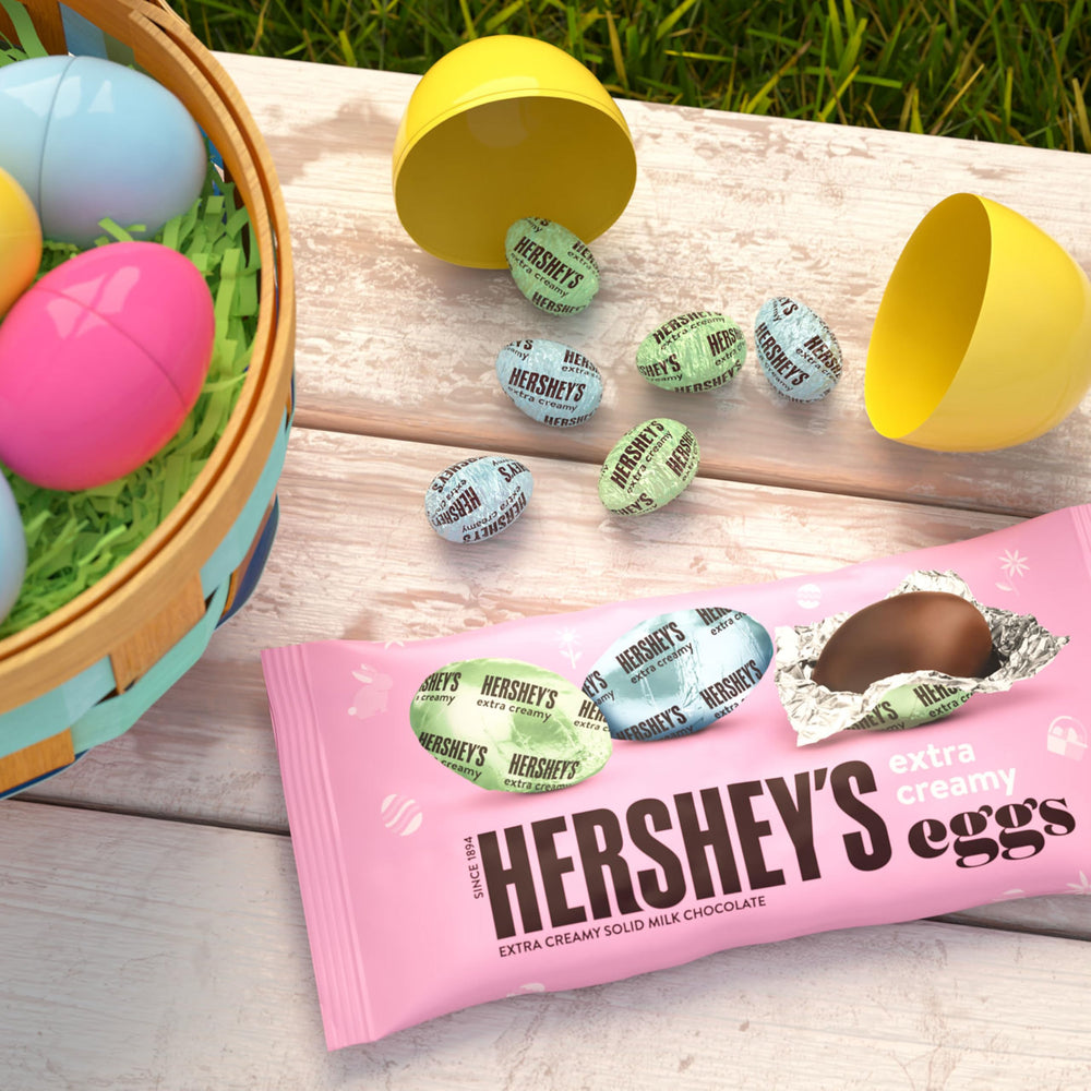 Hershey's extra creamy milk chocolate eggs 9oz bag.