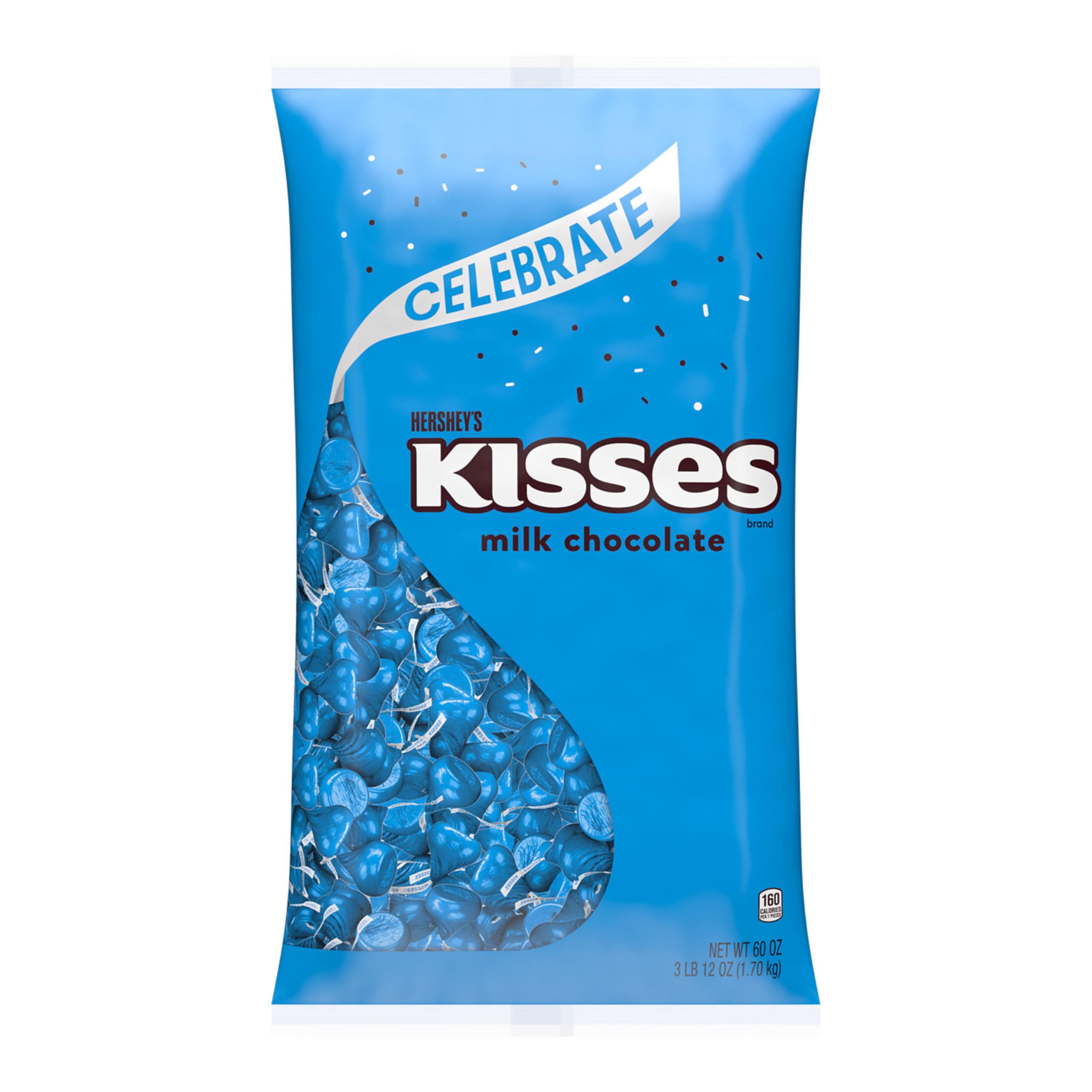 HERSHEY'S KISSES blue foil-wrapped candy emphasizes festive presentation.