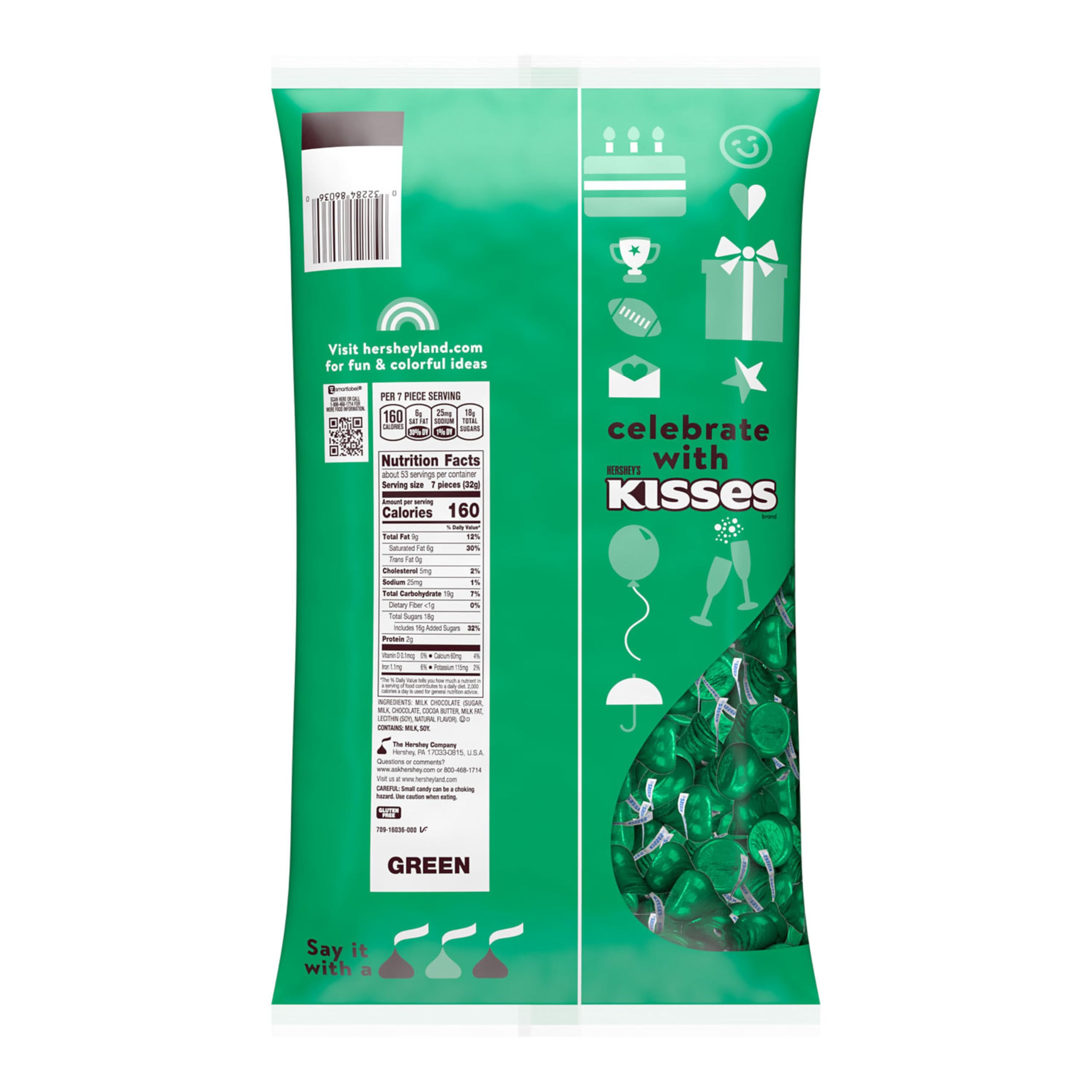 Hershey's Kisses green foil wrappers highlight festive party favors.
