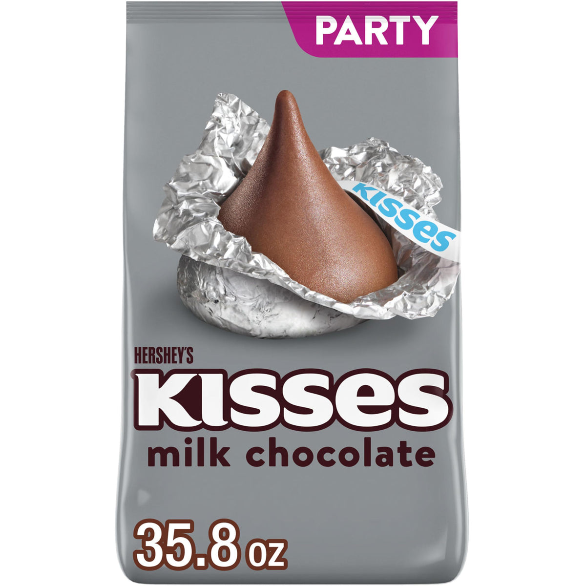 Hershey's Kisses milk chocolate party pack front view for sharing at gatherings.