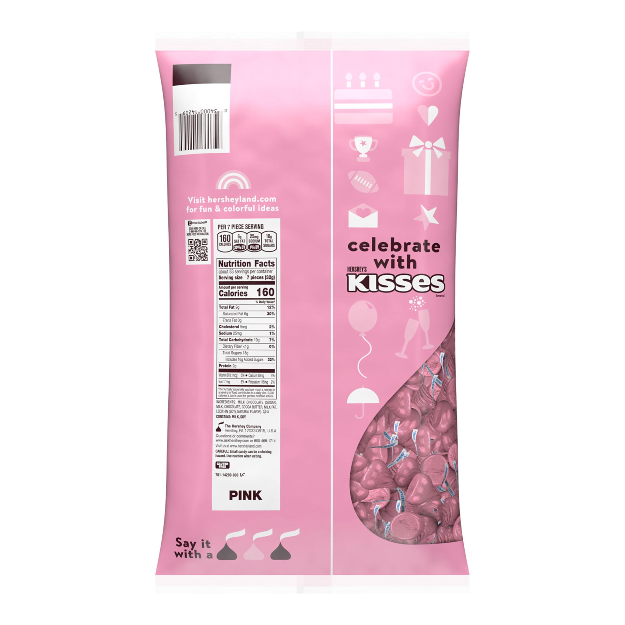 Hershey's KISSES pink foil wraps create a festive candy display.