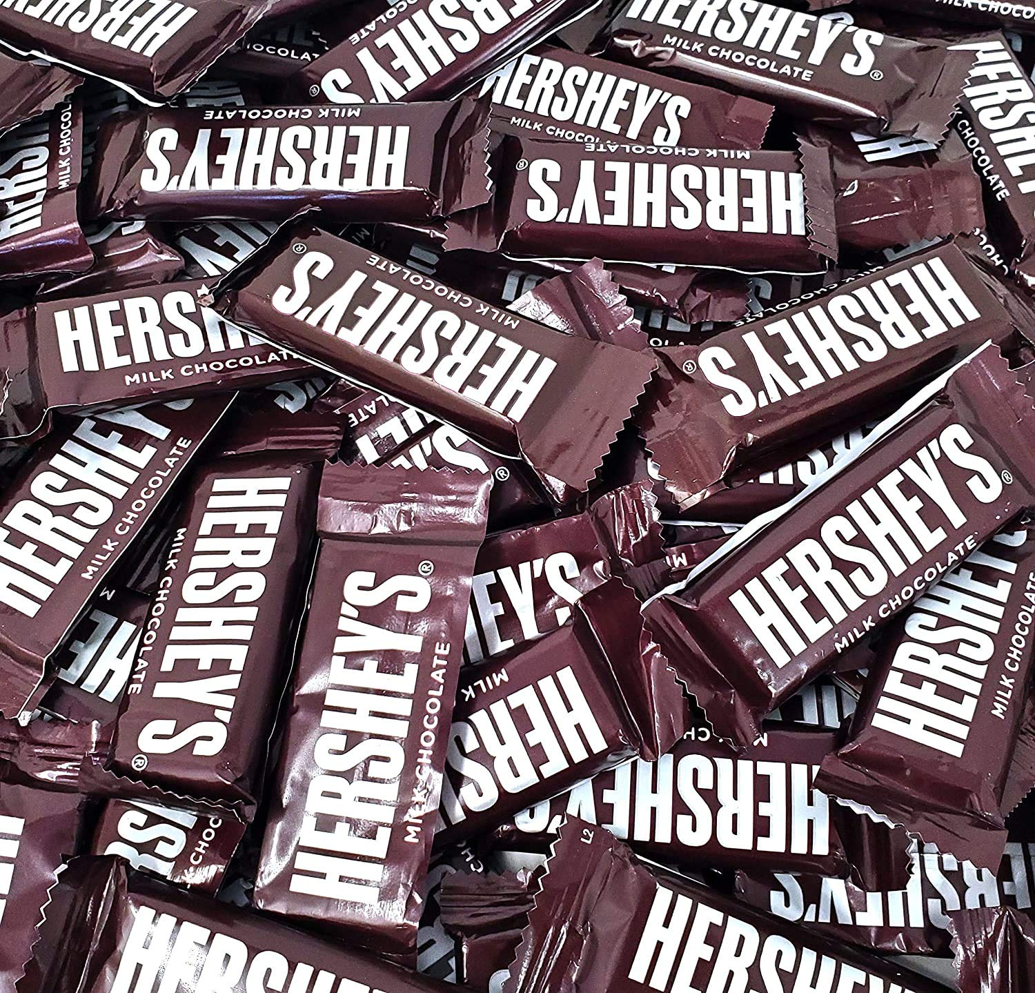 Hershey's Milk Chocolate Bars, individually wrapped snack-size, perfect for sharing.