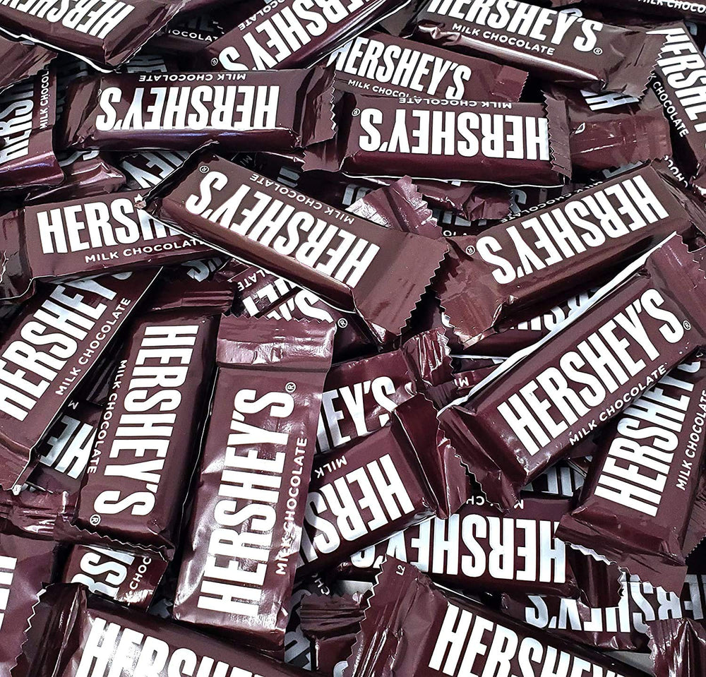 Hershey's Milk Chocolate Bars, individually wrapped snack-size, perfect for sharing.