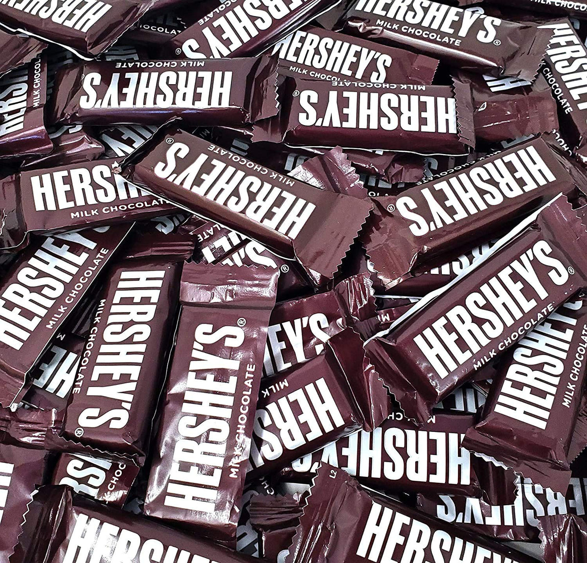Hershey's Milk Chocolate Bars, individually wrapped snack-size, perfect for sharing.