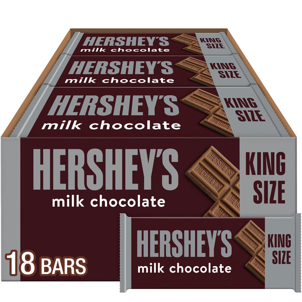 HERSHEY'S Milk Chocolate king-size bulk box with 18 bars for sharing.