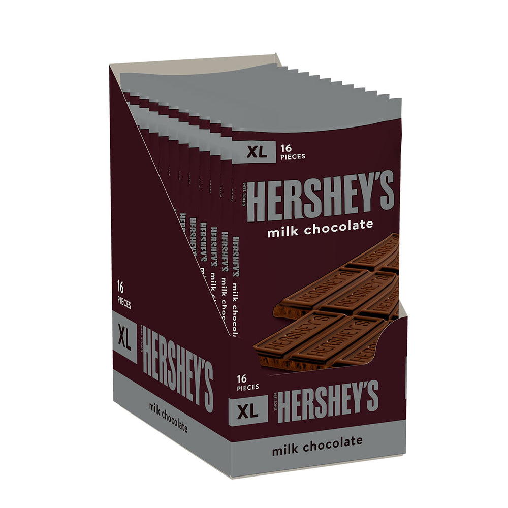 Hershey's Milk Chocolate XL bar broken into pieces ready to share