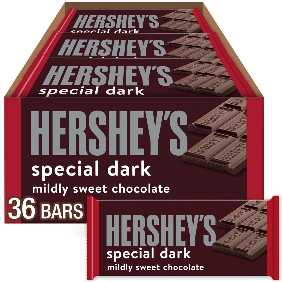 HERSHEY'S Special Dark mildly sweet bars bulk box, ideal for gifting and sharing.