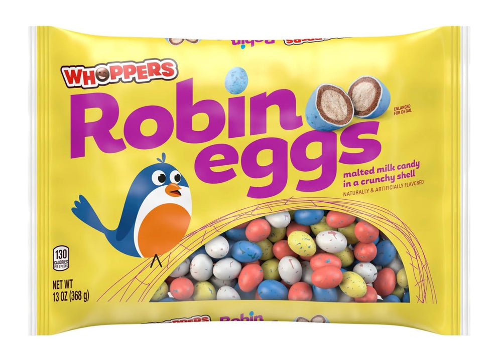 Hershey's Whoppers Robin Eggs with pastel shells, ideal for Easter baskets.