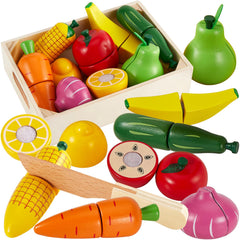 HERSITY wooden play food set for cutting fruits and vegetables, promoting imaginative kitchen play