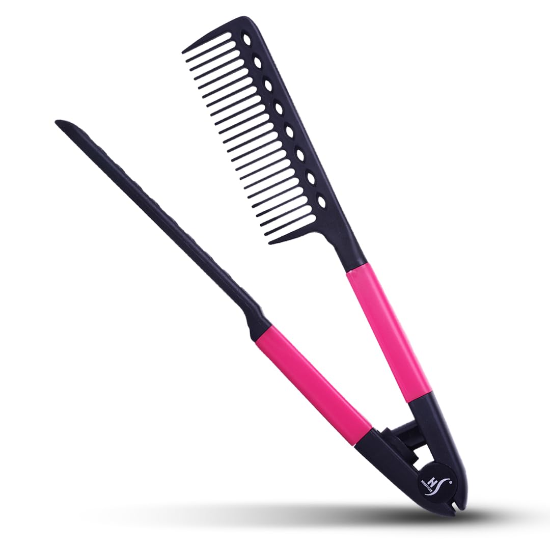 HerStyler hair straightening comb pink compact design for travel