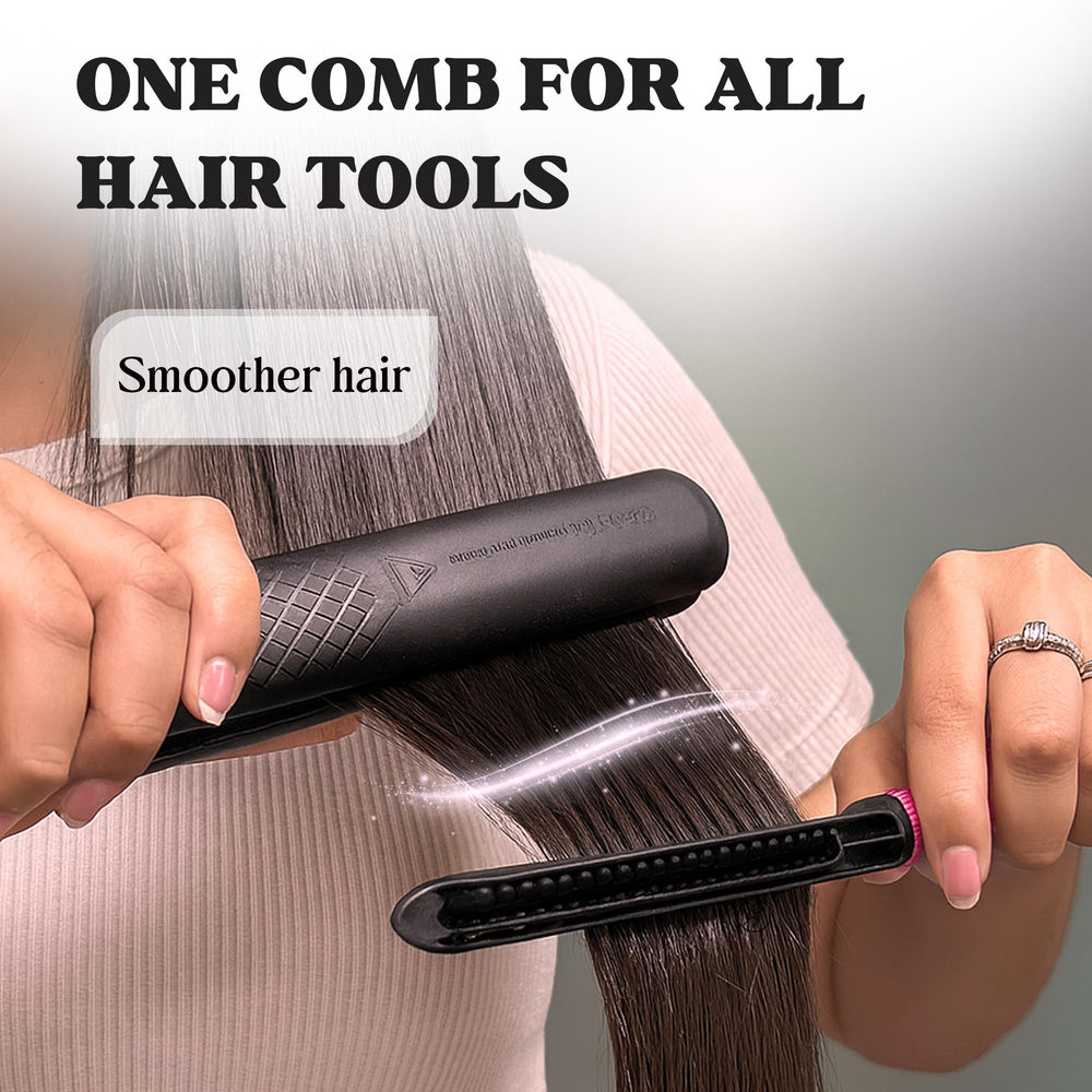 HerStyler hair straightening comb pink glides hair for smoother detangling