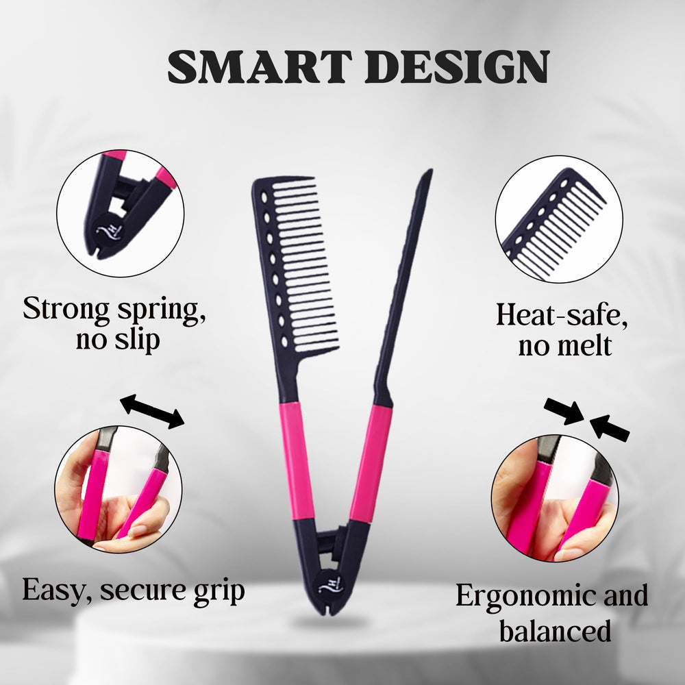 HerStyler keratin comb pink protects hands during flat iron passes