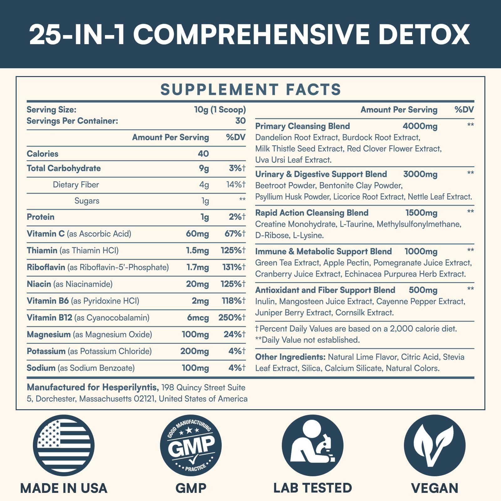 Hesperilyntis Detox bottle pour showing easy mix in water.