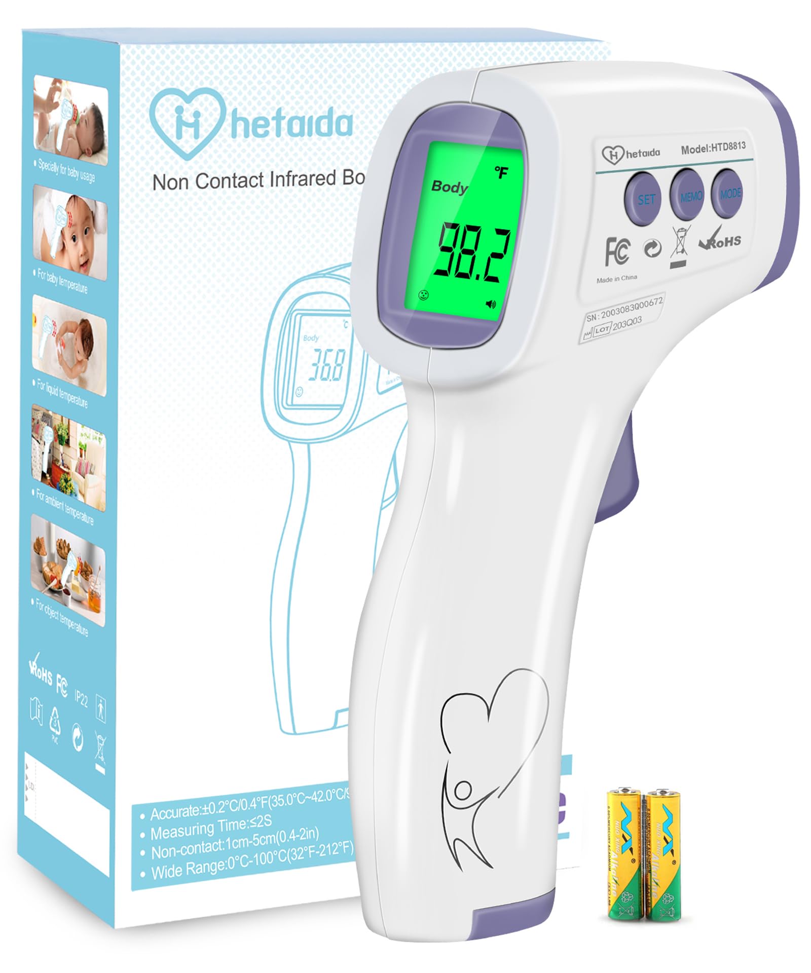 Hetaida digital thermometer no-touch forehead for safe family checks.
