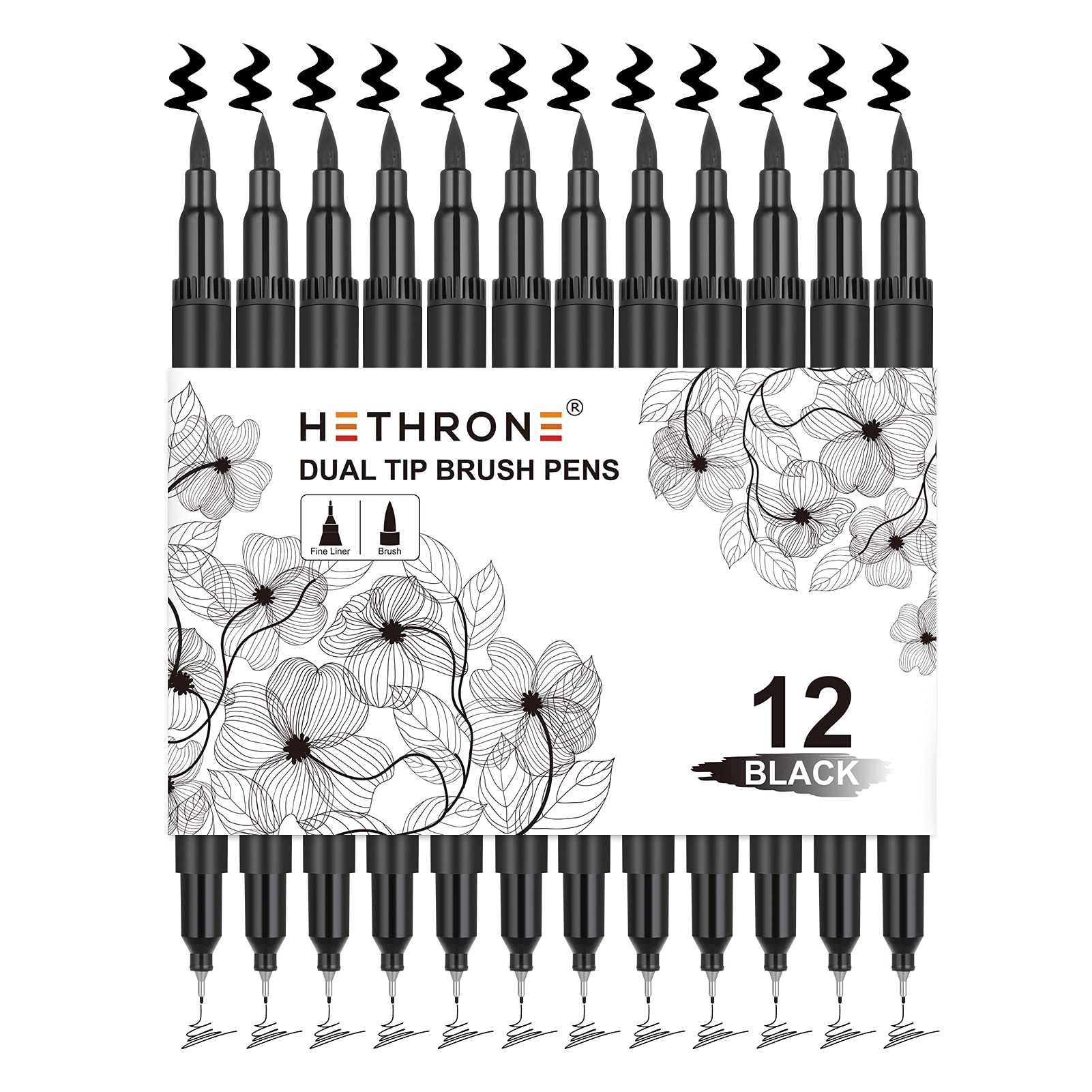 Hethrone black dual-tip markers ideal for precise lines and bold fills in sketching.