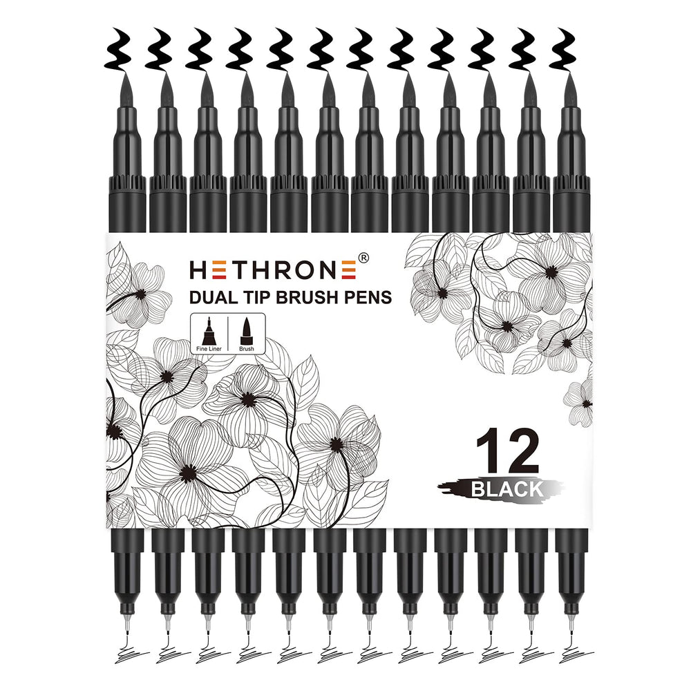 Hethrone black dual-tip markers ideal for precise lines and bold fills in sketching.