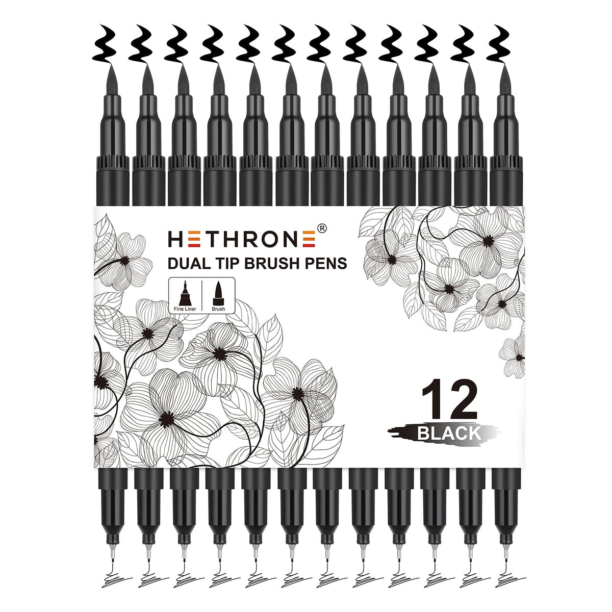 Hethrone black dual-tip markers ideal for precise lines and bold fills in sketching.
