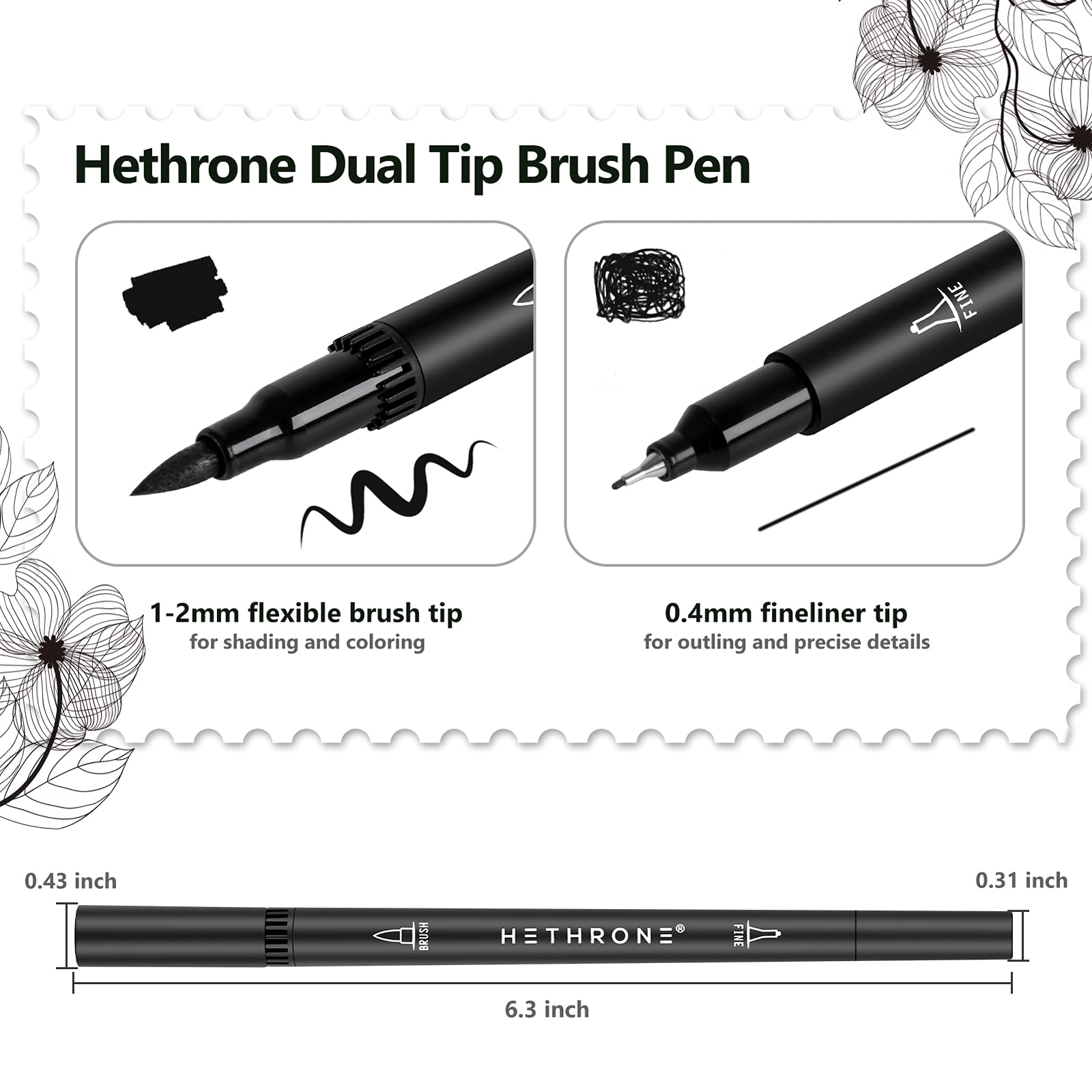 Hethrone brush-tip close-up shows flexible nib for expressive strokes in art and lettering.