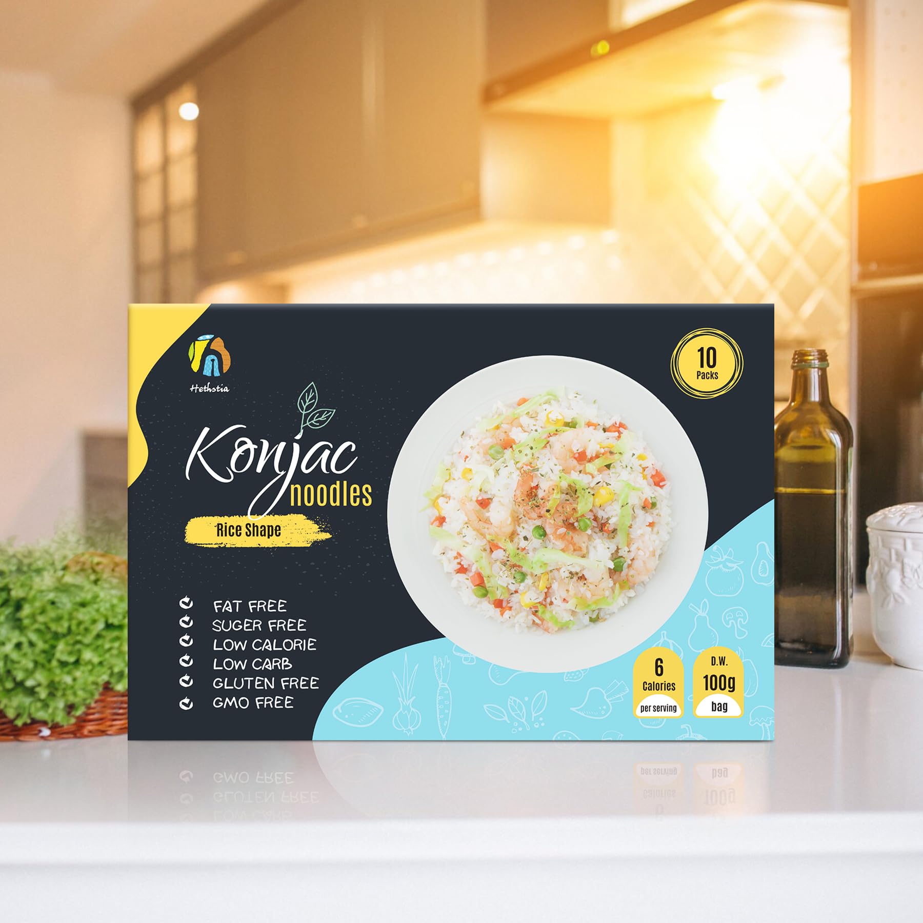 Cooked Hethstia Shirataki Rice ready to serve with toppings.