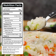 Close-up of Hethstia Shirataki Rice packaging highlighting konjac fiber.