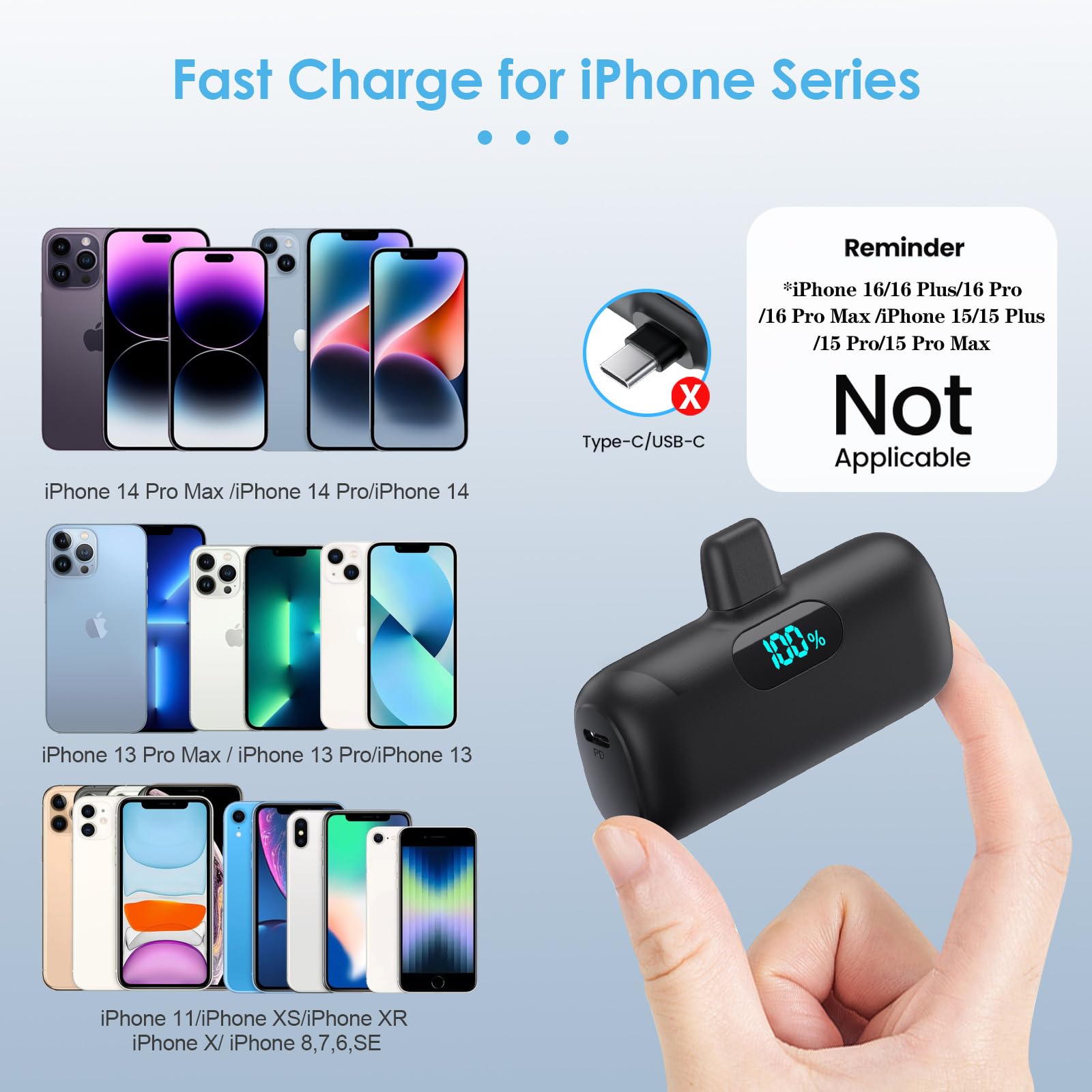 HETP mini charger side view showing its palm-size portability