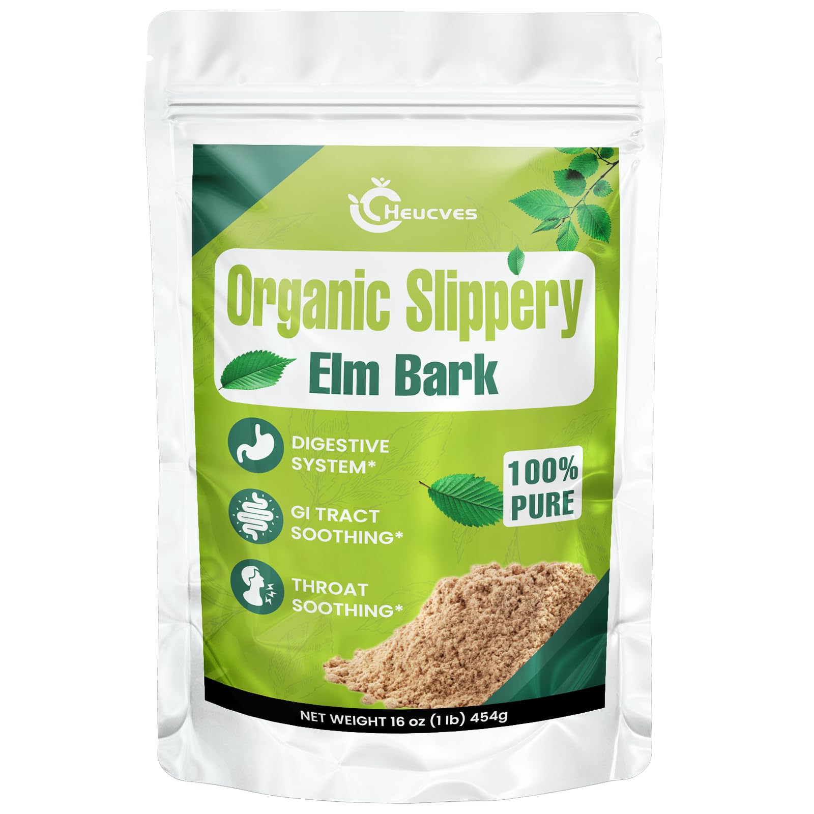 Heucves Slippery Elm Powder bottle for pure natural digestive support