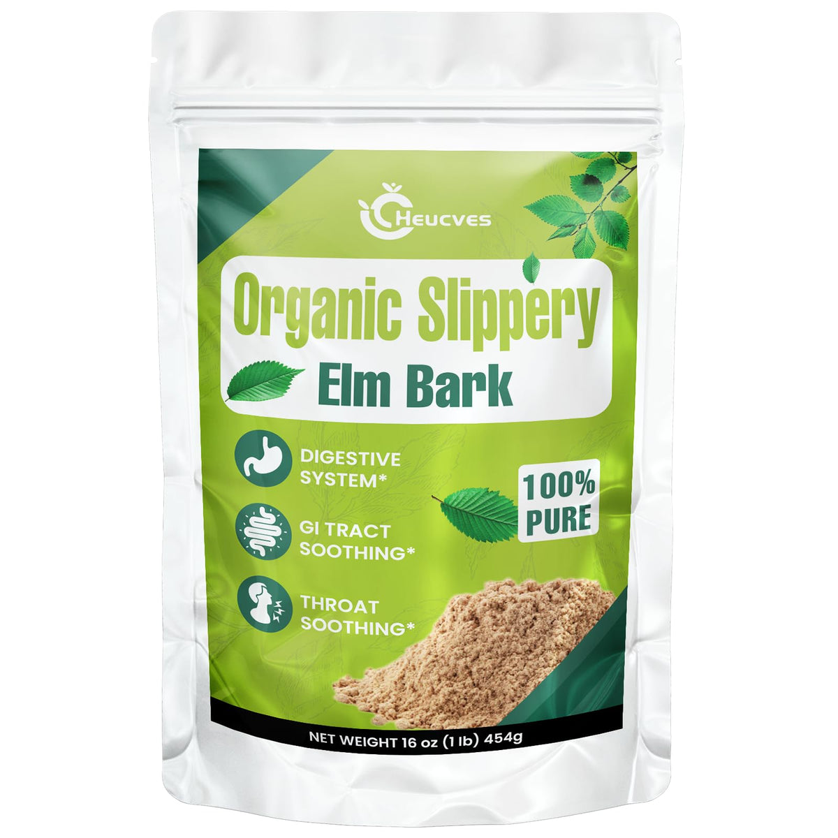Heucves Slippery Elm Powder bottle for pure natural digestive support