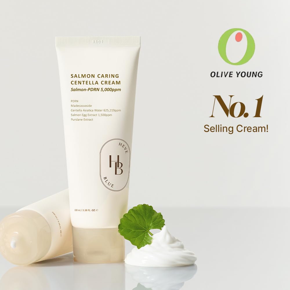 HEVEBLUE Salmon Caring Centella Cream application supports daily moisture and comfort.