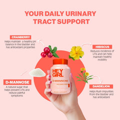 Hey Girl Nutrition D-Mannose capsules dandelion extract close-up for kidney support