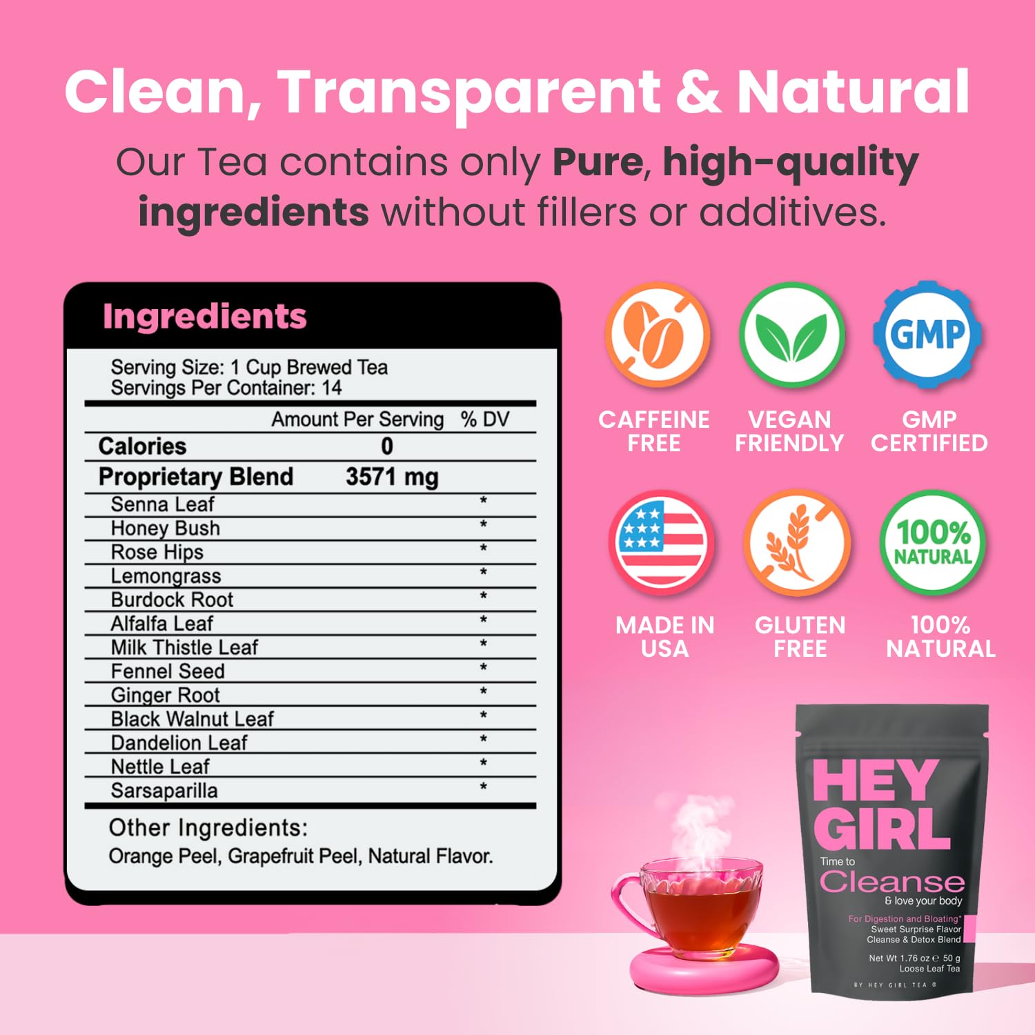 Hey Girl Tea detox tea loose leaves in a cup ready for a calming digestion aid