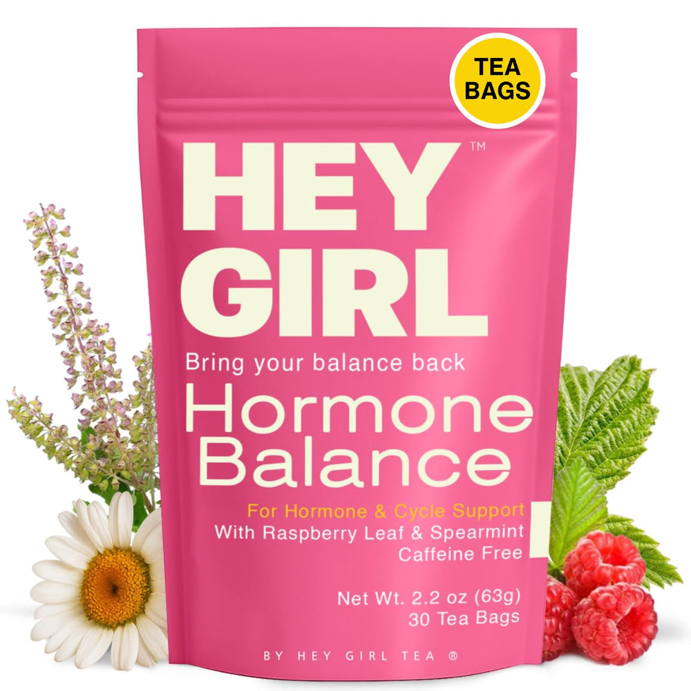 Hey Girl Tea Hormone Balance tea bags for daily ritual supporting cycle comfort and mood.