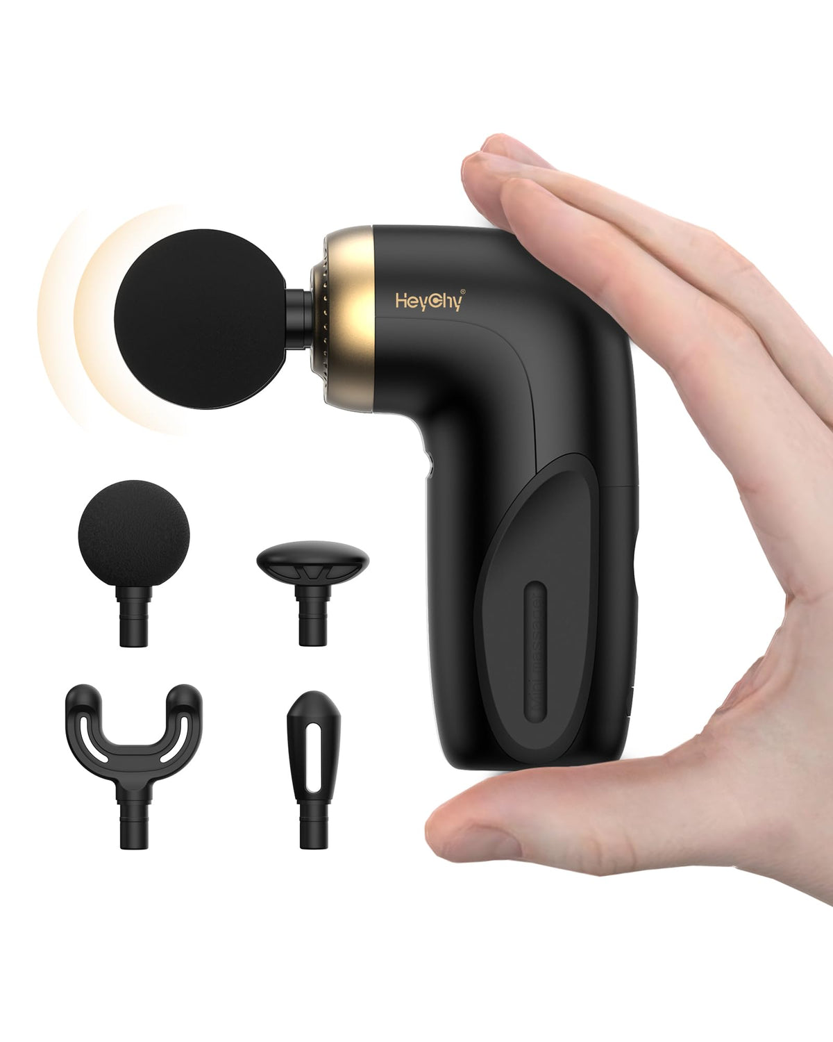 HeyCHY A1 mini massage gun front view for on-the-go recovery and portability.