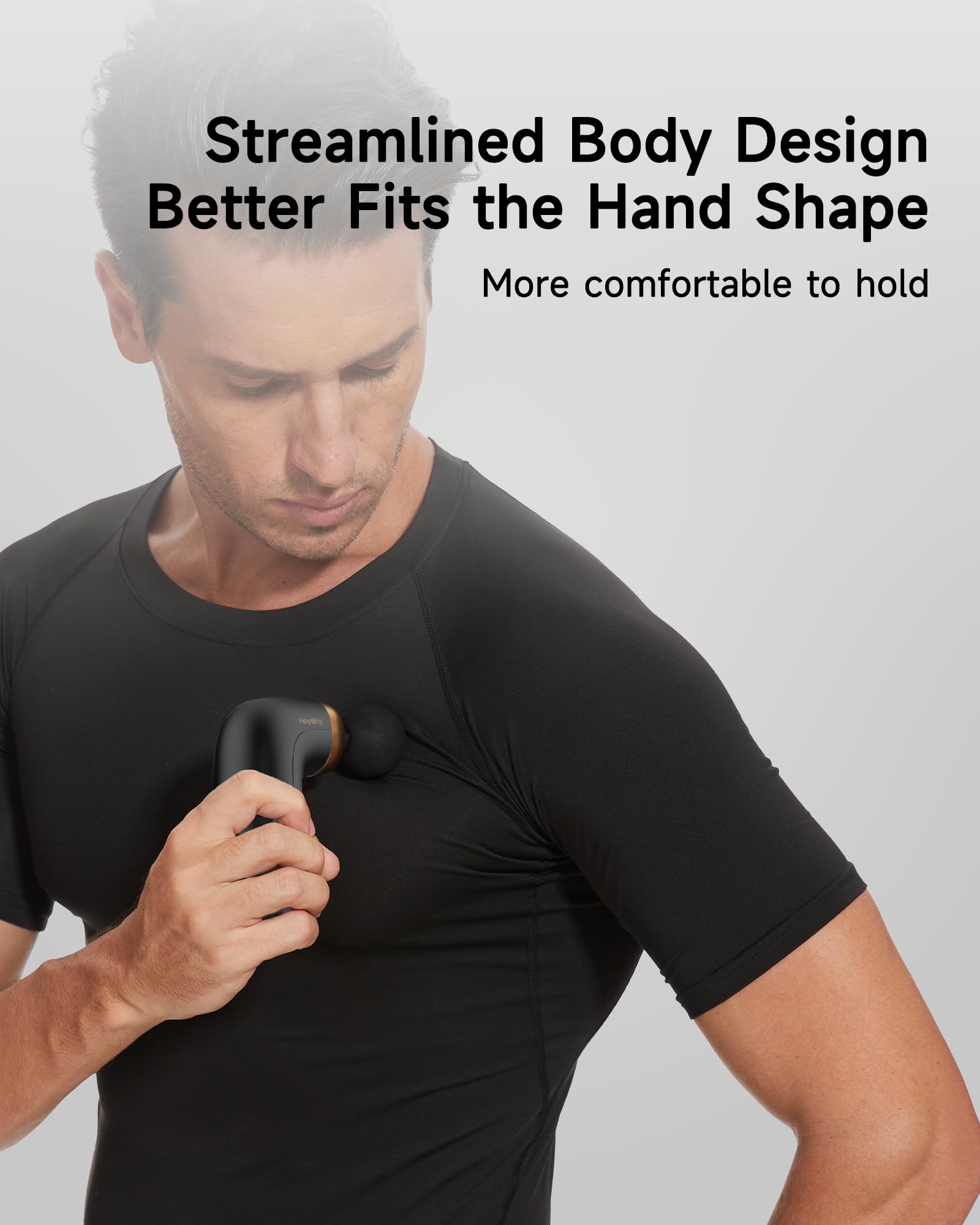 HeyCHY A1 mini massage gun in hand for exercise recovery and quick relief.